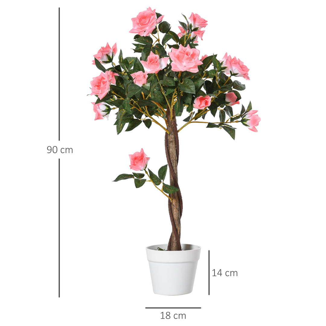 Artificial Plants Pink Rose Floral in Pot, Fake Plants for Home Indoor Decor, 90cm