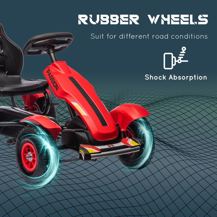 HOMCOM Go Kart for Kids, Pedal Powered Ride On, Adjustable Seat, Pneumatic Tyres, Handbrake, for 5