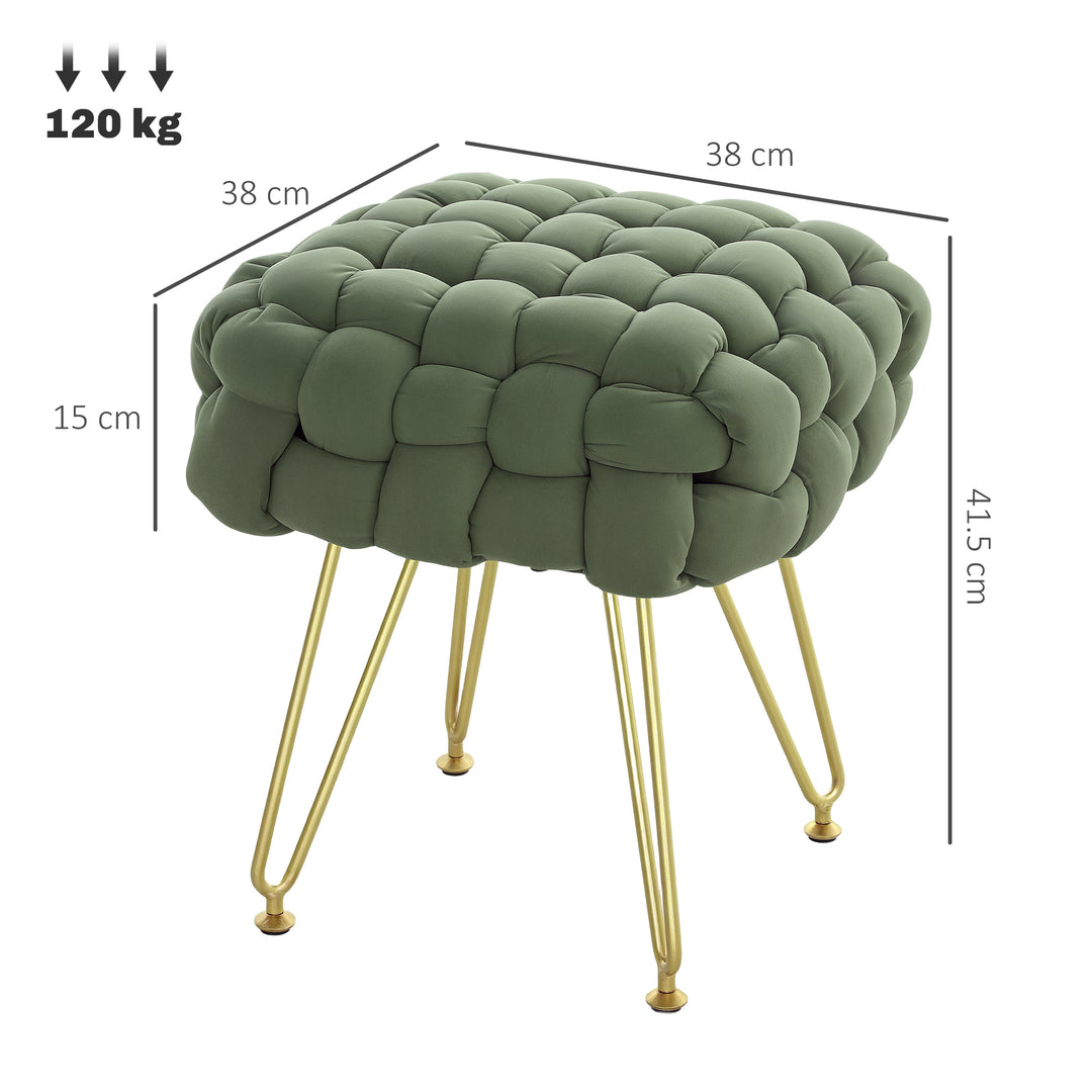 Velvet-Feel Bold Woven Footstool - Green