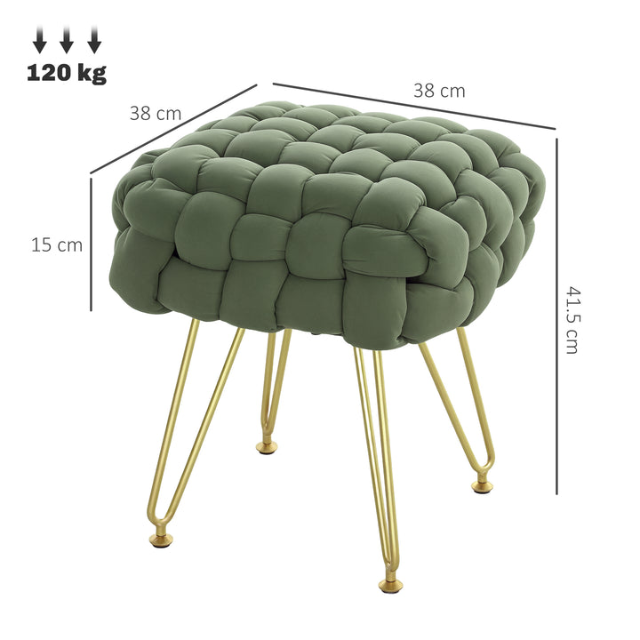 Velvet-Feel Bold Woven Footstool - Green