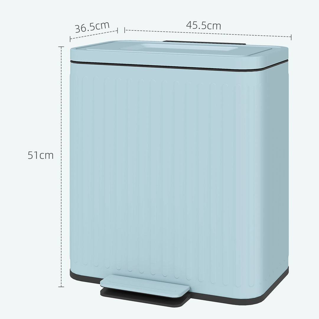 Dual Kitchen Bin, 2 x 20L Double Bin for Recycling and Waste, Fingerprint-proof Pedal Bin with Soft-Close Lid, Removable Inner Buckets, Light Green
