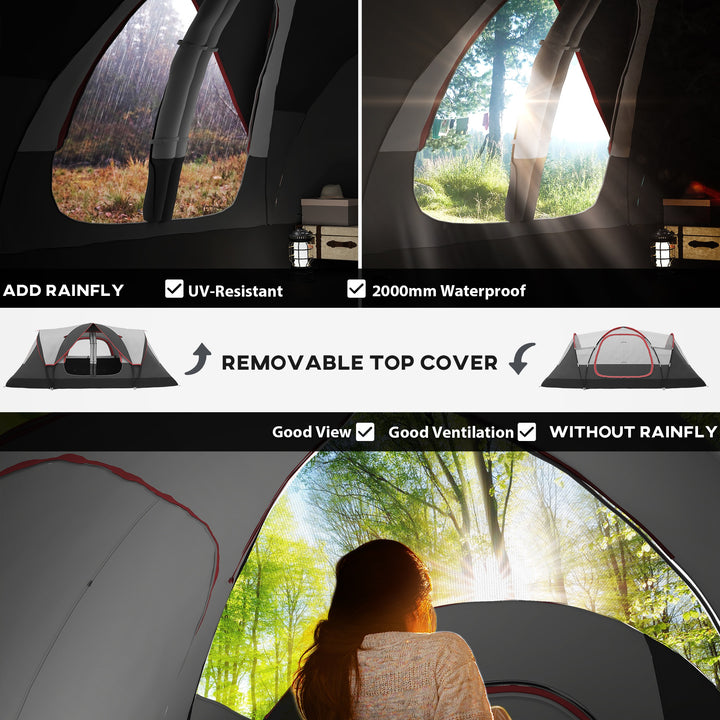 Camping Tent for 6-8 Man with 2000mm Waterproof Rainfly and Carry Bag for Fishing Hiking Festival, Grey