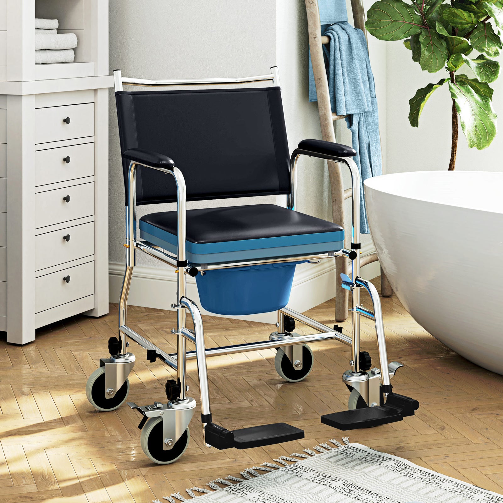 3-In-1 Commode Wheelchair - Black