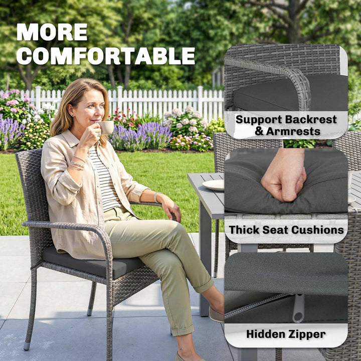7 Piece Rattan Garden Furniture Set, 6 Seater Garden Table and 6 Stack