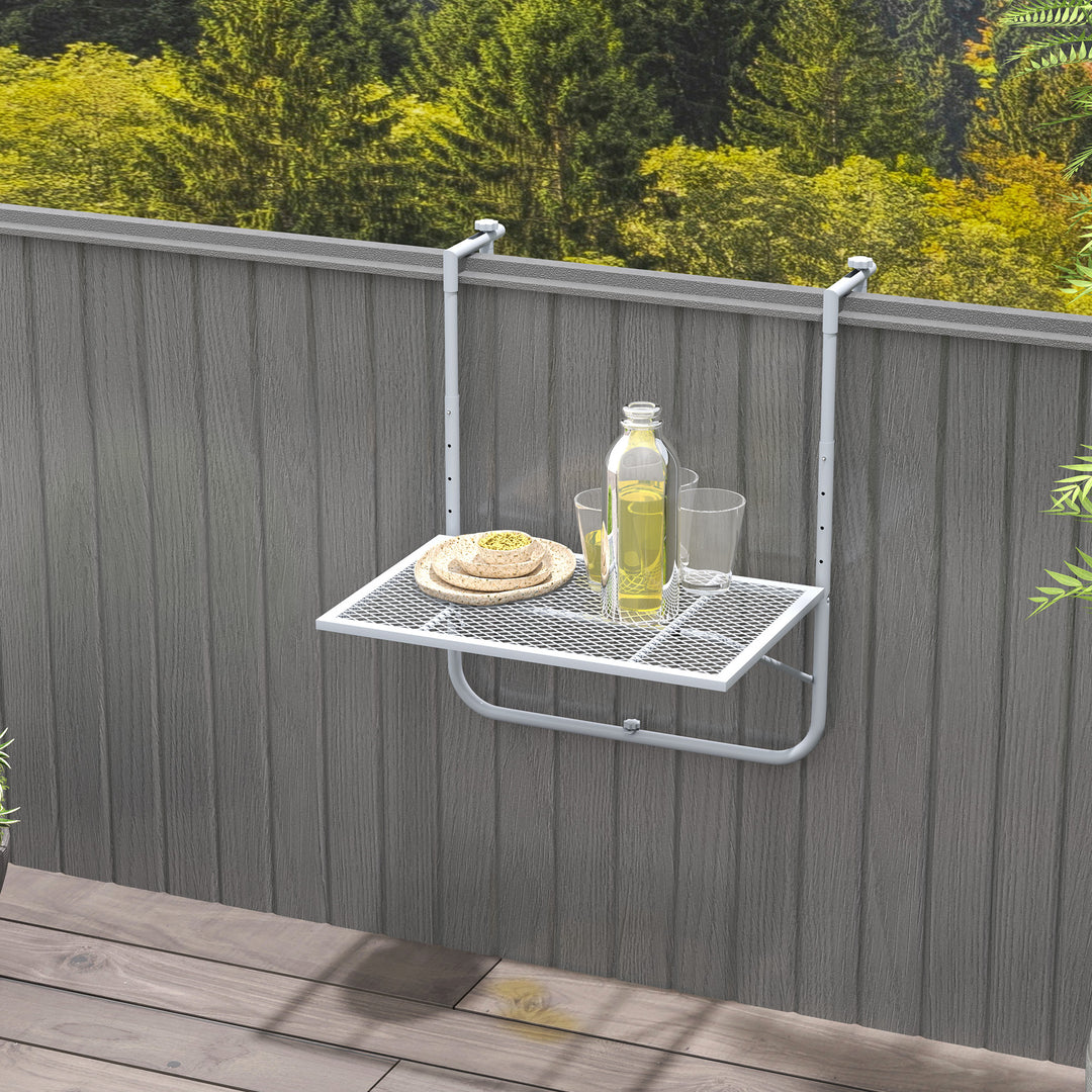 Balcony Hanging Table, Metal Wall Mount Desk, Adjustable Folding Balcony Deck Table for Patio and Garden, Grey