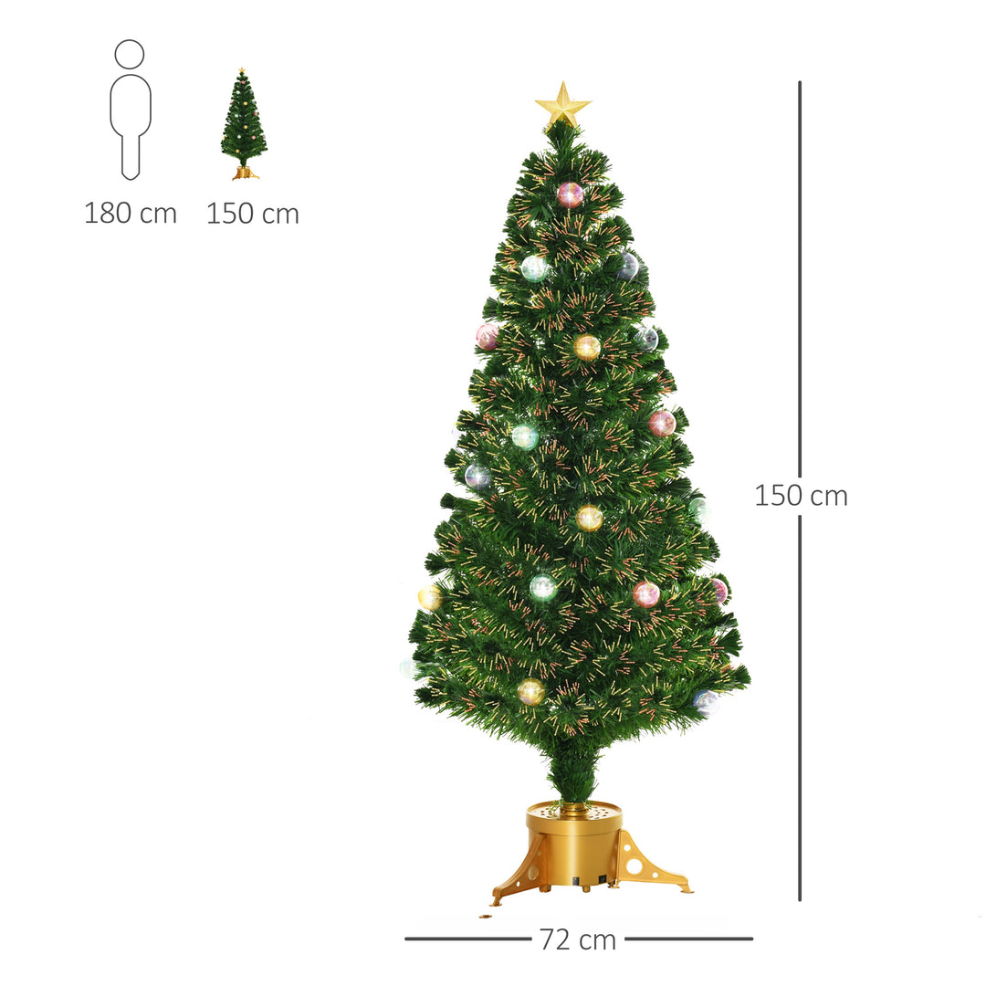 HOMCOM 5FT Pre Lit Christmas Tree Artificial Tree Fiber Optic Holiday Home Xmas Indoor Decoration with Golden Stand Green | Aosom UK