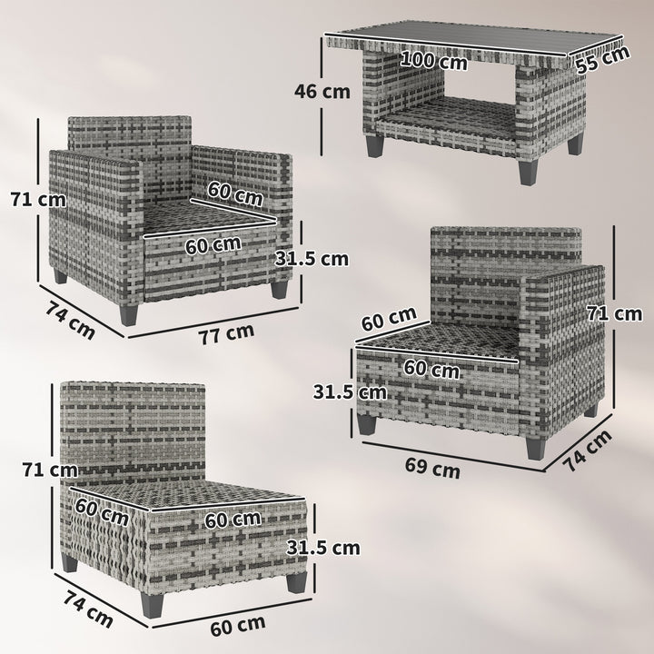 Six-Piece Modular Rattan Sofa Set - Light Grey