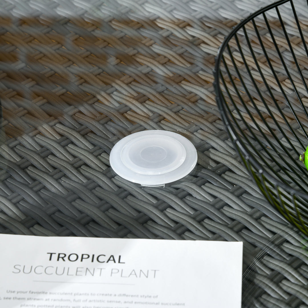 Seven-Piece Rattan Dining Table, with Round Glass-Top Table - Mixed Grey