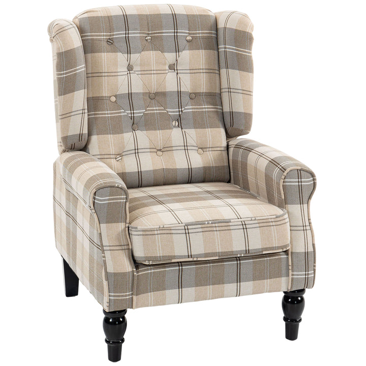 Wingback Accent Chair, Linen-Look Fabric Armchair with Thick Spring Cu