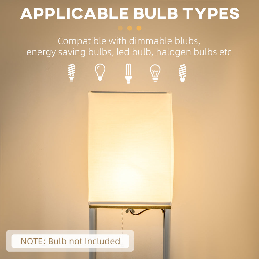 Modern Floor Lamp with Shelves, 3 Layer Shelf Tall Standing Lamp with Fabric Lampshade, Pull Chain Switch for Living Room, Bedroom, Bulb not Included, White