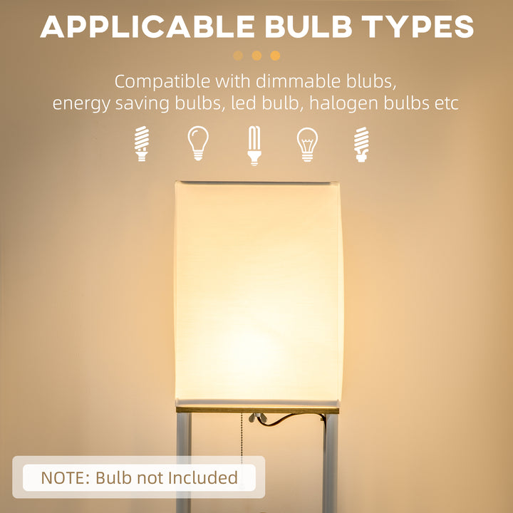 Modern Floor Lamp with Shelves, 3 Layer Shelf Tall Standing Lamp with Fabric Lampshade, Pull Chain Switch for Living Room, Bedroom, Bulb not Included, White