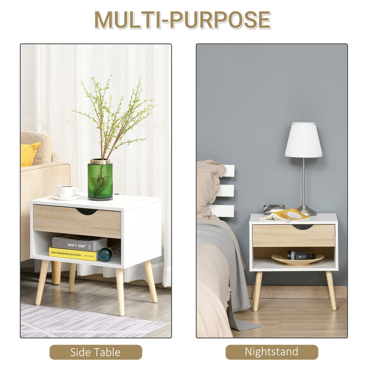 MCL Bedside Table with Drawer and Shelf, Modern Nightstand, End Table for Bedroom, Living Room, White