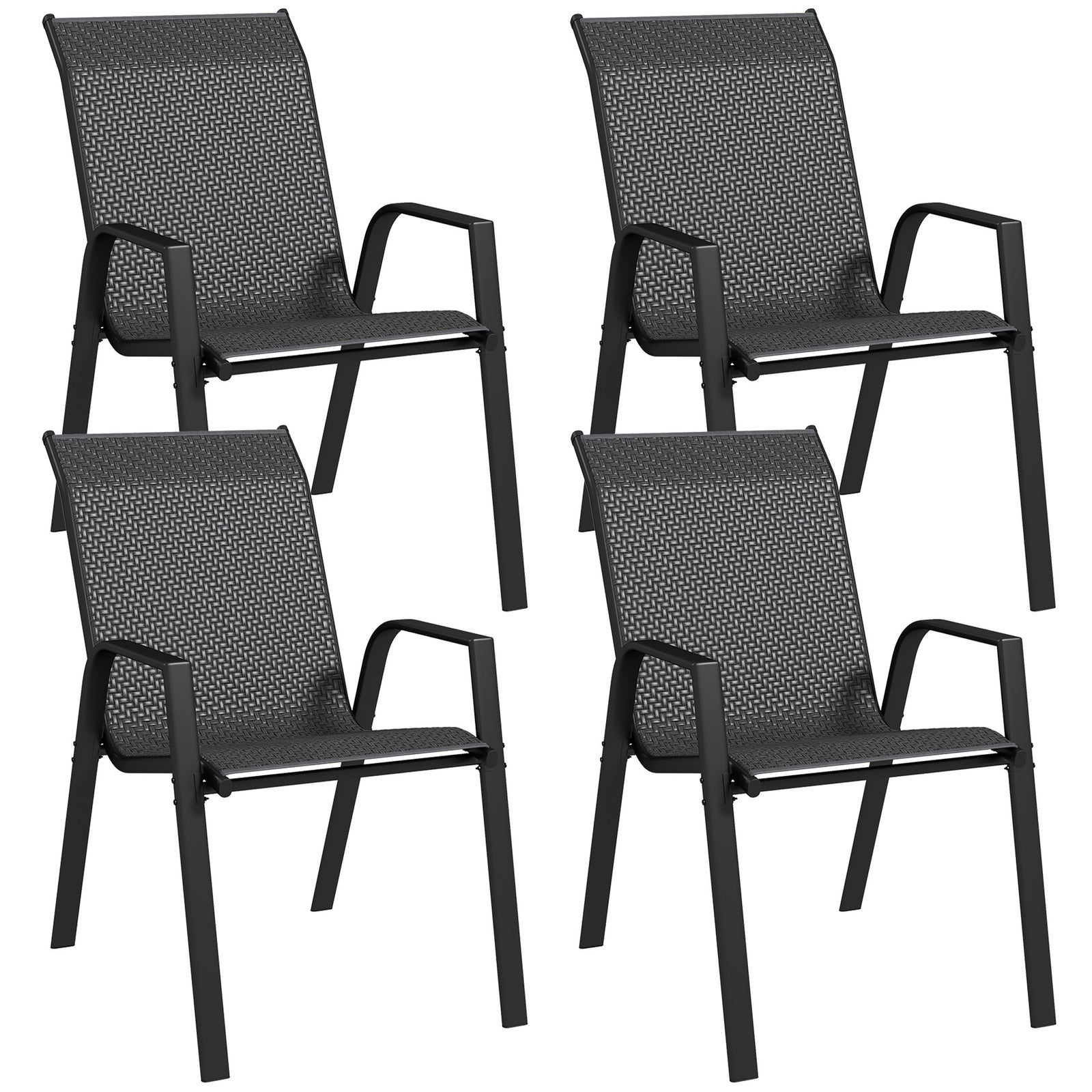 Four-Piece Stacking Rattan Garden Seat Set - Grey