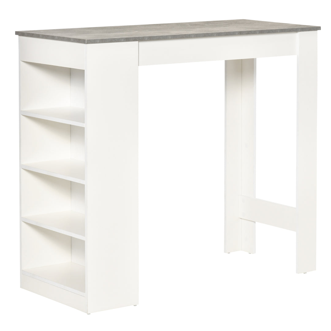 Bar Table, Dining Table with 4-Tier Storage Shelf for Breakfast Bar, Kitchen, Dining Room, Living Room, Grey