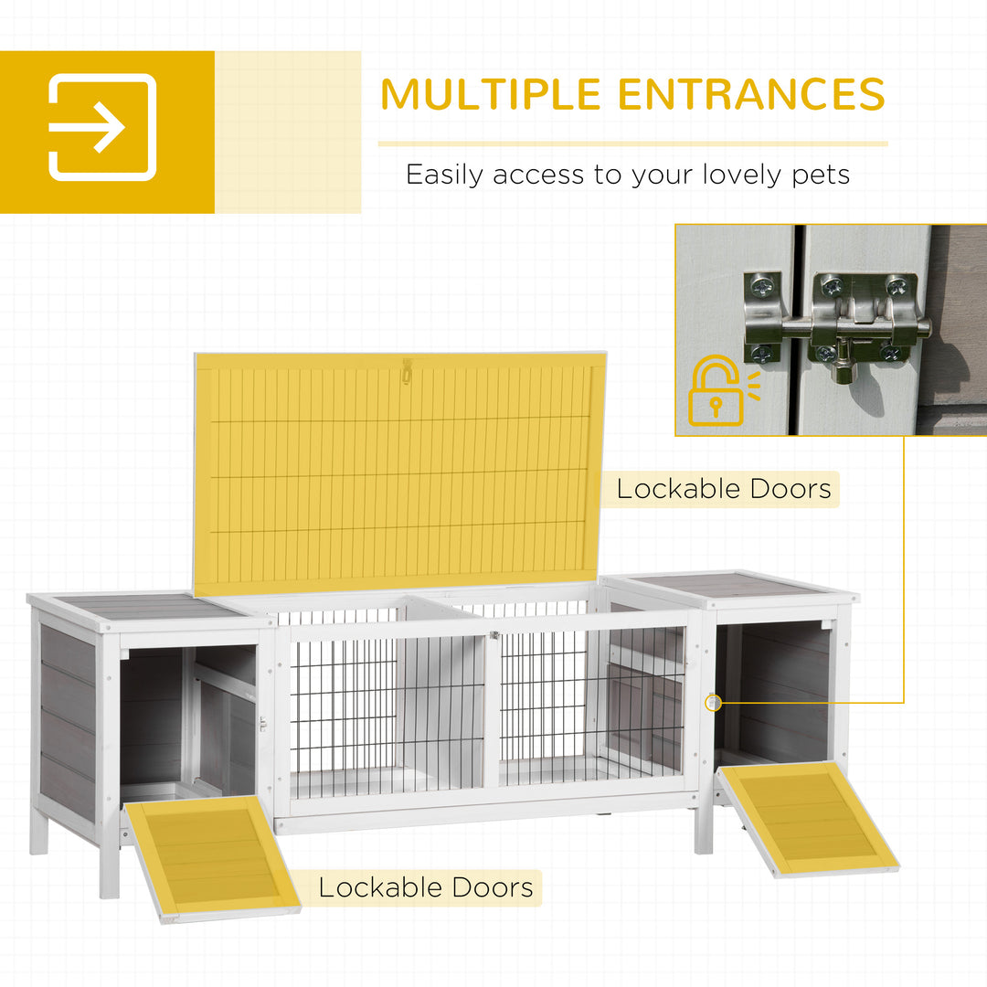 Rabbit Hutch and Run, with Removable Tray - Grey