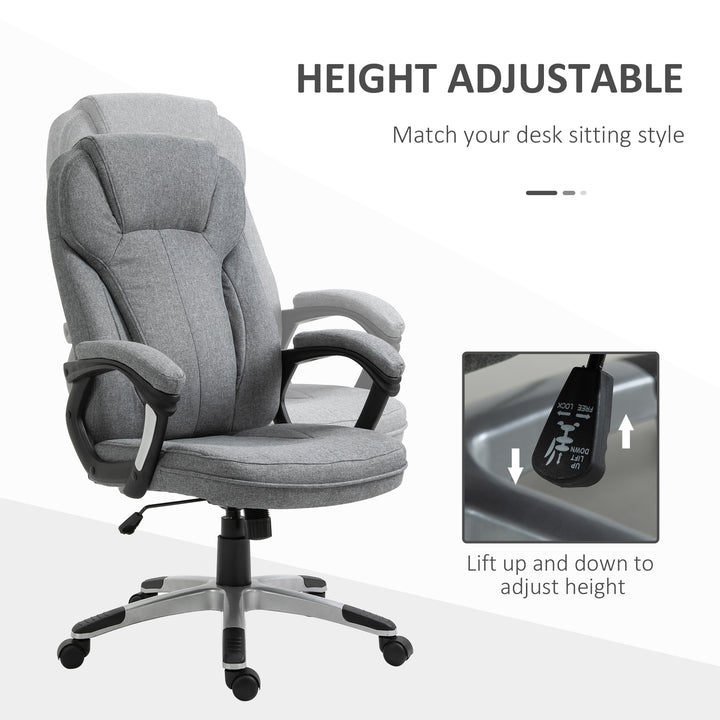 Office Chair, Linen Fabric Desk Chair, Height Adjustable Computer Chair with Padded Armrests, Swivel Wheels and Tilt Function, Grey