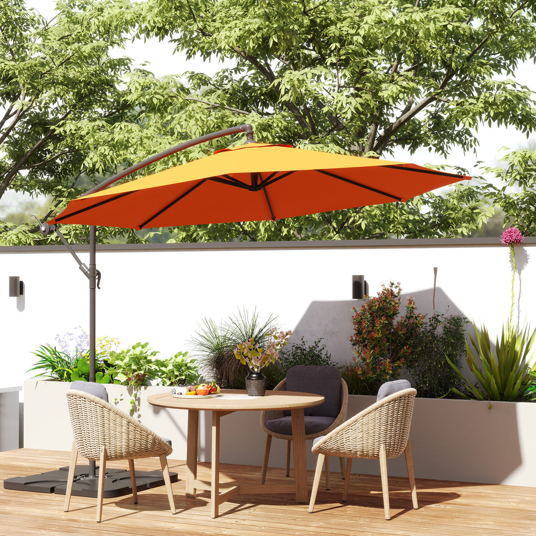 3m Overhanging Parasol, with Base, Weights and Cover - Orange