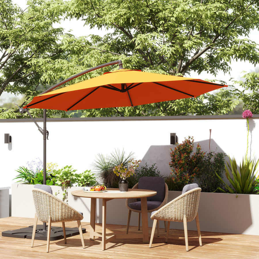 3m Overhanging Parasol, with Base, Weights and Cover - Orange