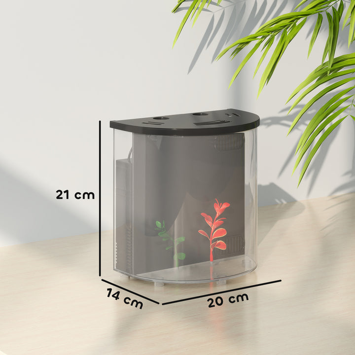 3L Small Fish Tank with Filter System, LED Light, Small Fish Tank for Betta, Goldfish, Shrimp, Black