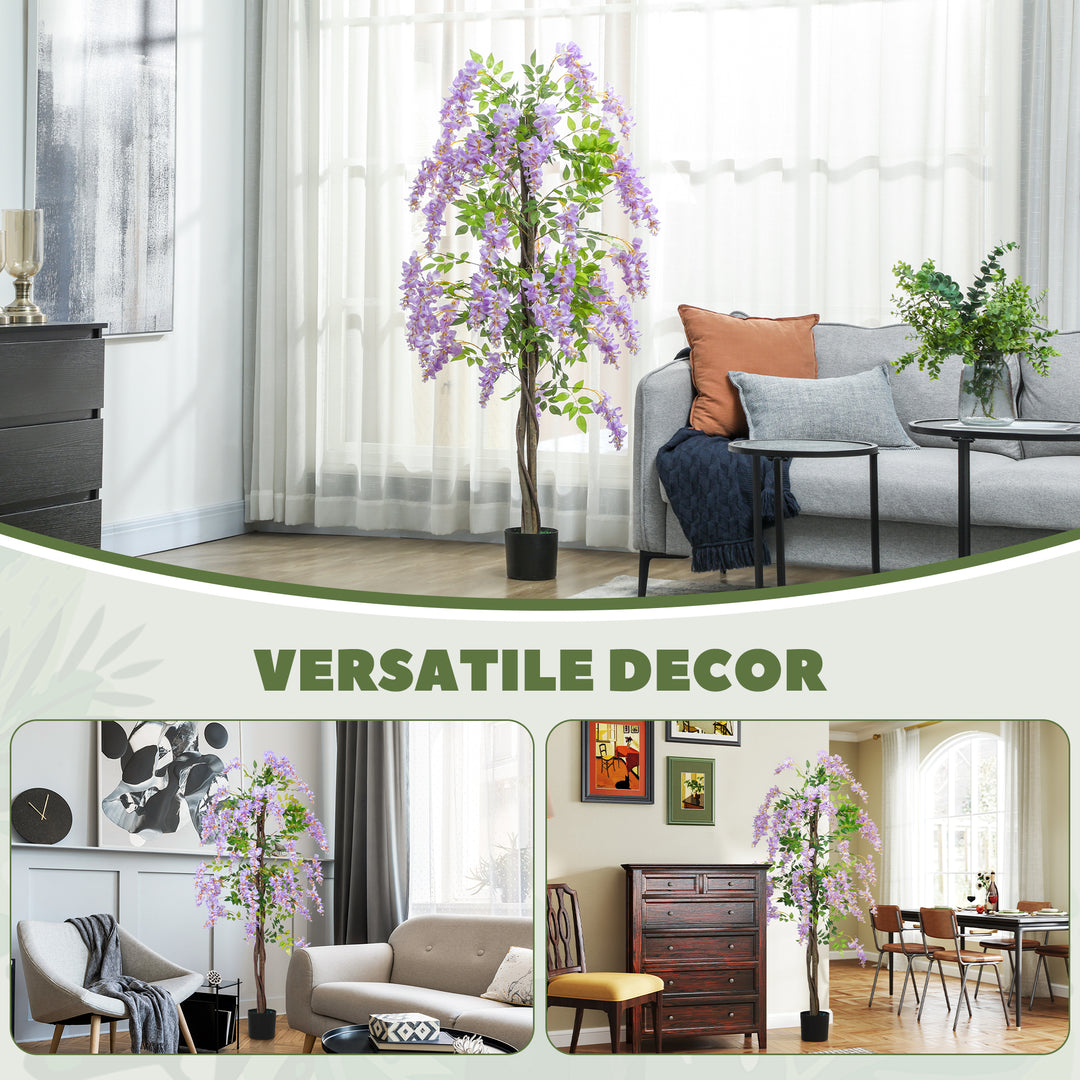180cm Ficus Artificial Tree, Fake Wisteria Tree in Nursery Pot, Indoor Greenery Tall Faux Floor Plant for Living Room Office Decor, Purple