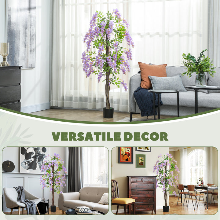 180cm Ficus Artificial Tree, Fake Wisteria Tree in Nursery Pot, Indoor Greenery Tall Faux Floor Plant for Living Room Office Decor, Purple