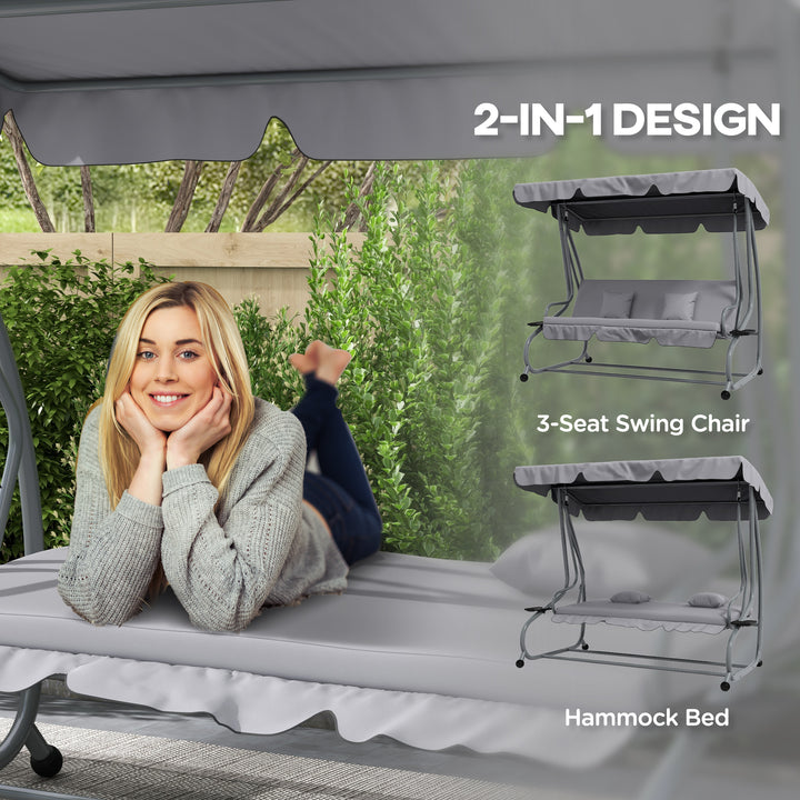 Three-Person garden Swing Chair, with Adjustable Canopy - Light Grey