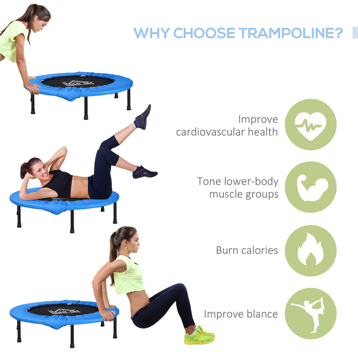Φ96cm Mini Fitness Trampoline Home Gym Yoga Exercise Rebounder Indoor Outdoor Jumper with Safety Pad, Support Up to 100 KG, Blue and Black