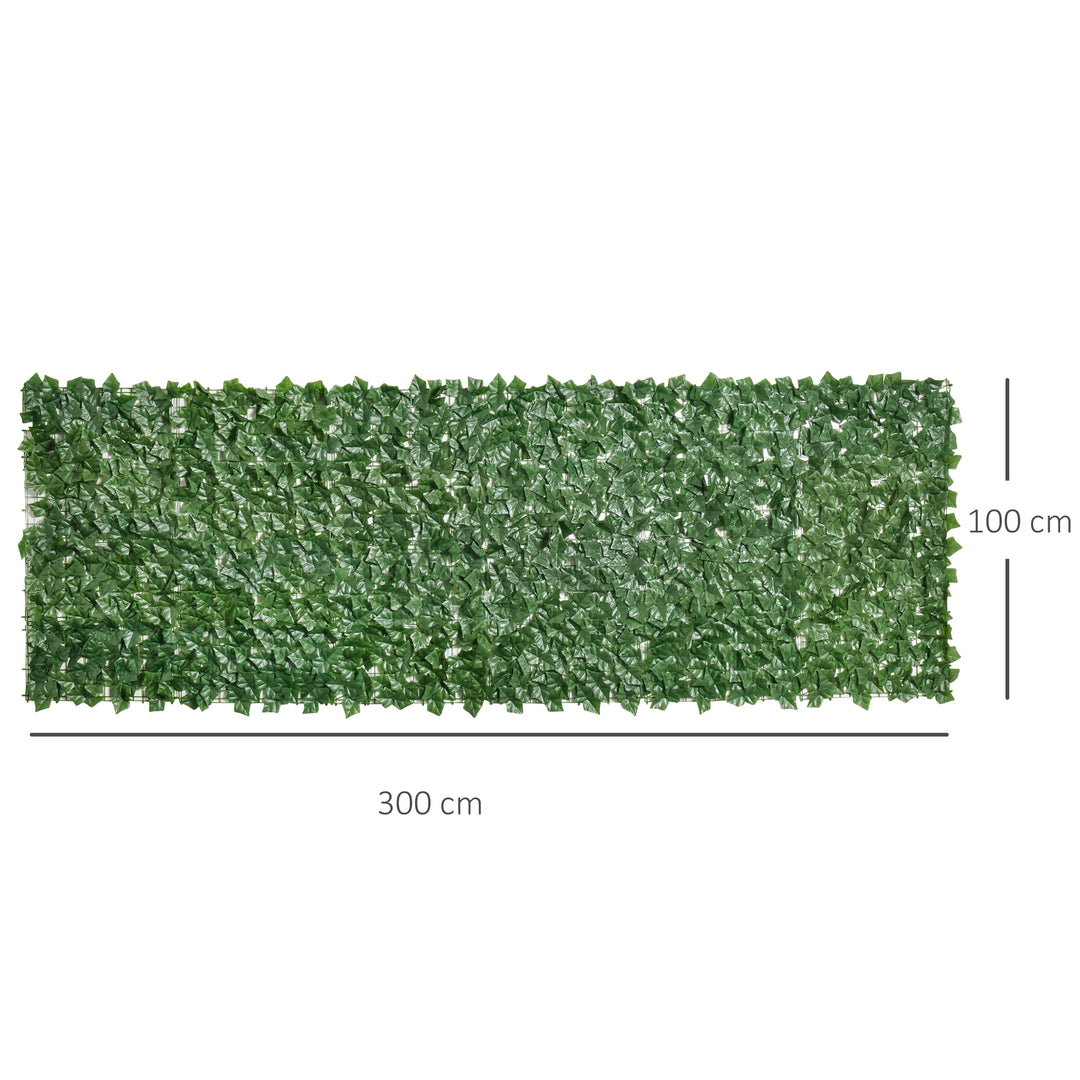 Outsunny Artificial Hedge Screen: Leafy Design for Garden Outdoor Indoor Décor, 3M x 1M, Deep Green | Aosom UK