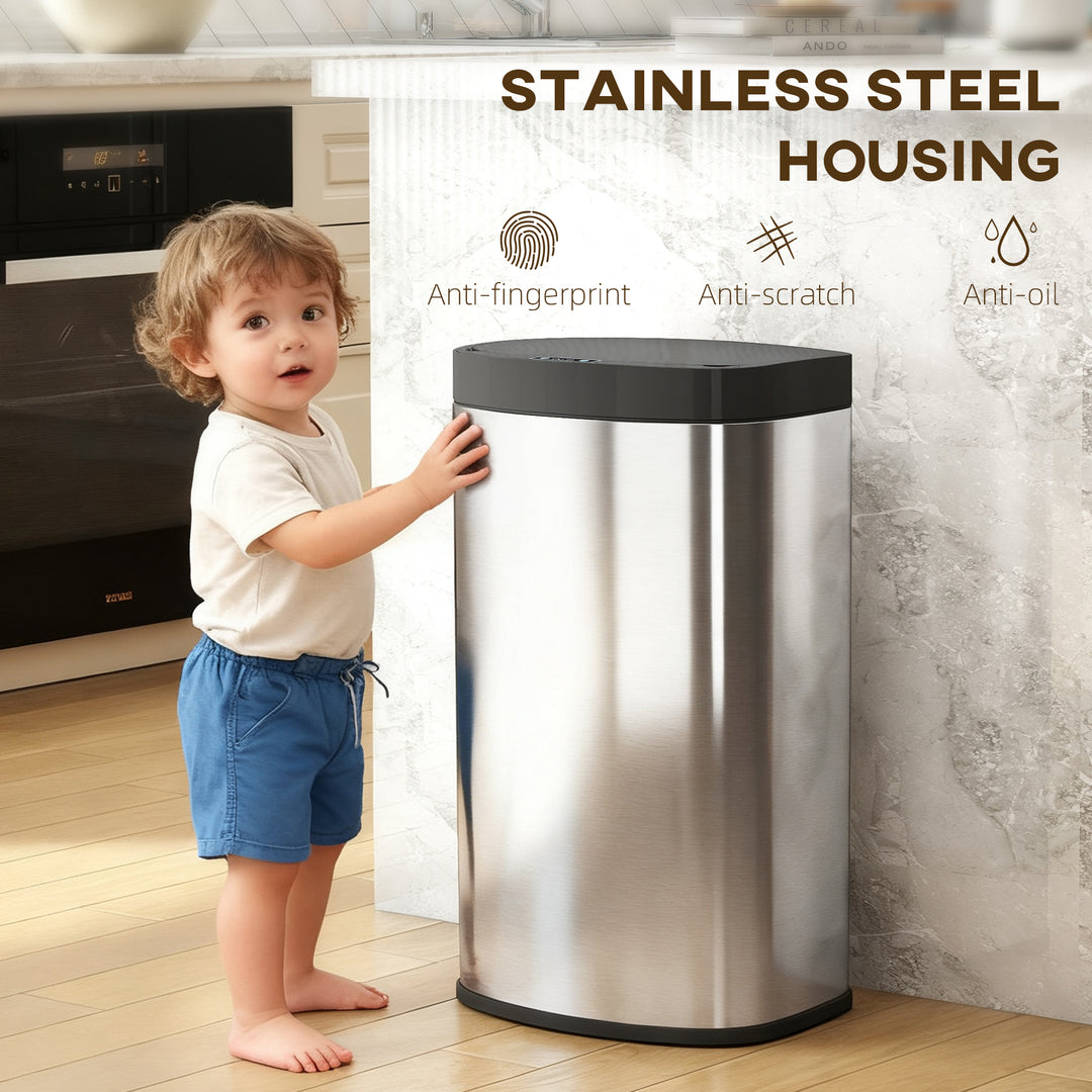 MCL 55L Sensor Bin with Soft-Close Lid, Automatic Touchless Motion Sensor Kitchen Bin with Fingerprint Resistant Stainless Steel for Hygienic Gyms, Home Office Use, Silver Tone