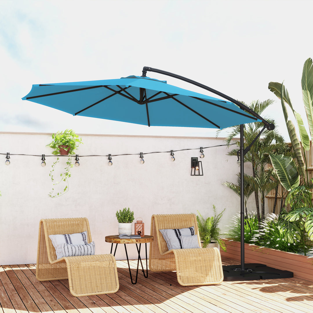 3m Overhanging Parasol, with Base, Weights and Cover - Blue