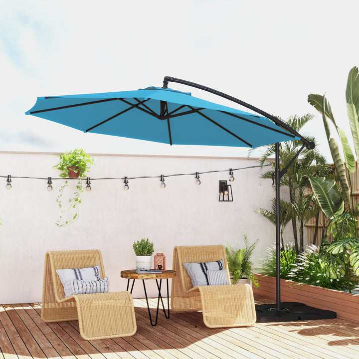 3m Overhanging Parasol, with Base, Weights and Cover - Blue