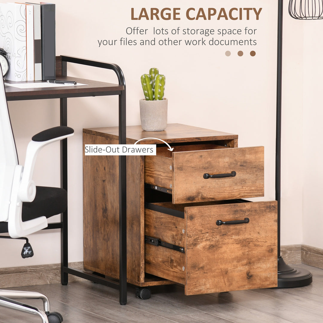Rolling File Cabinet with 2 Drawers, Mobile Filing Cabinet with Hanging File Folder for Letter Sized Documents, Rustic Brown
