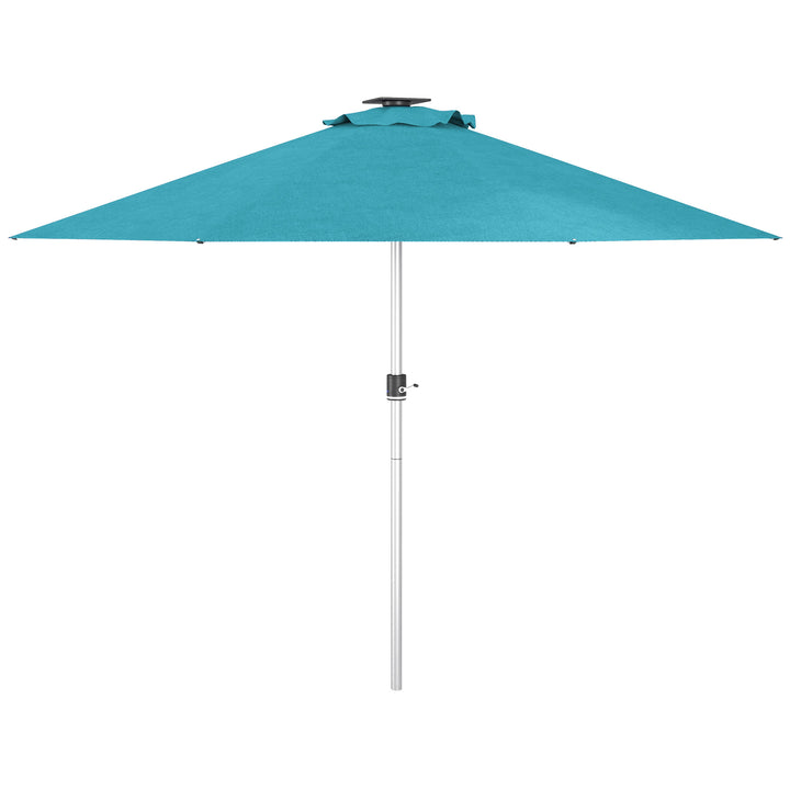 Outsunny Waterproof LED Patio Umbrella, Lighted Deck Umbrella with 4 Lighting Modes, Solar & USB Charging, Blue | Aosom UK