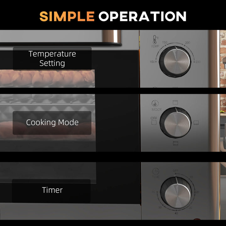 30L 60-230℃ Mini Electric Oven, with Accessories - Silver Tone