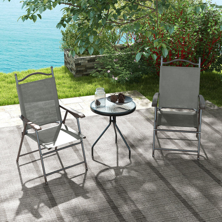 Set of Two Folding Garden Chairs, with Fabric Mesh Seats - Dark Grey