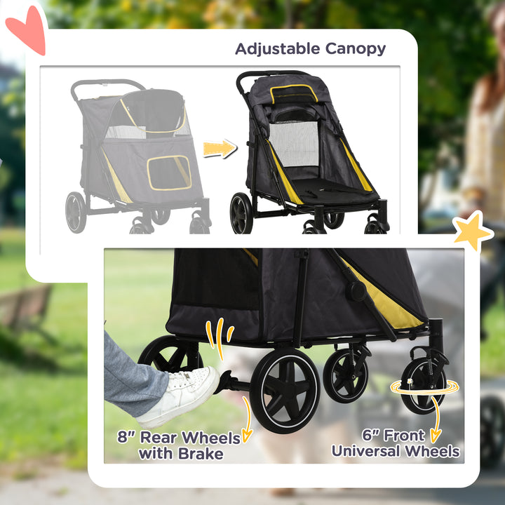 PawHut Pet Stroller w/ Universal Front Wheels, Shock Absorber, One Click Foldable Dog Cat Carriage w/ Brakes, Storage Bags, Mesh Window | Aosom UK