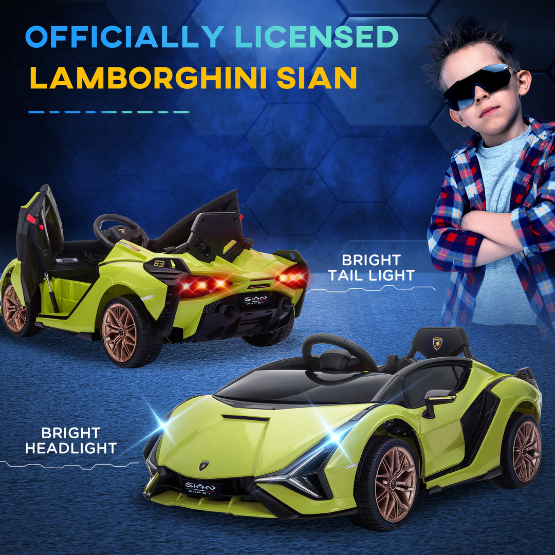 MCL Lamborghini Sian Licensed 12V Electric Car for Kids 2 Motors Toy Car with Remote Control Music Lights MP3 for 3-5 Years Green