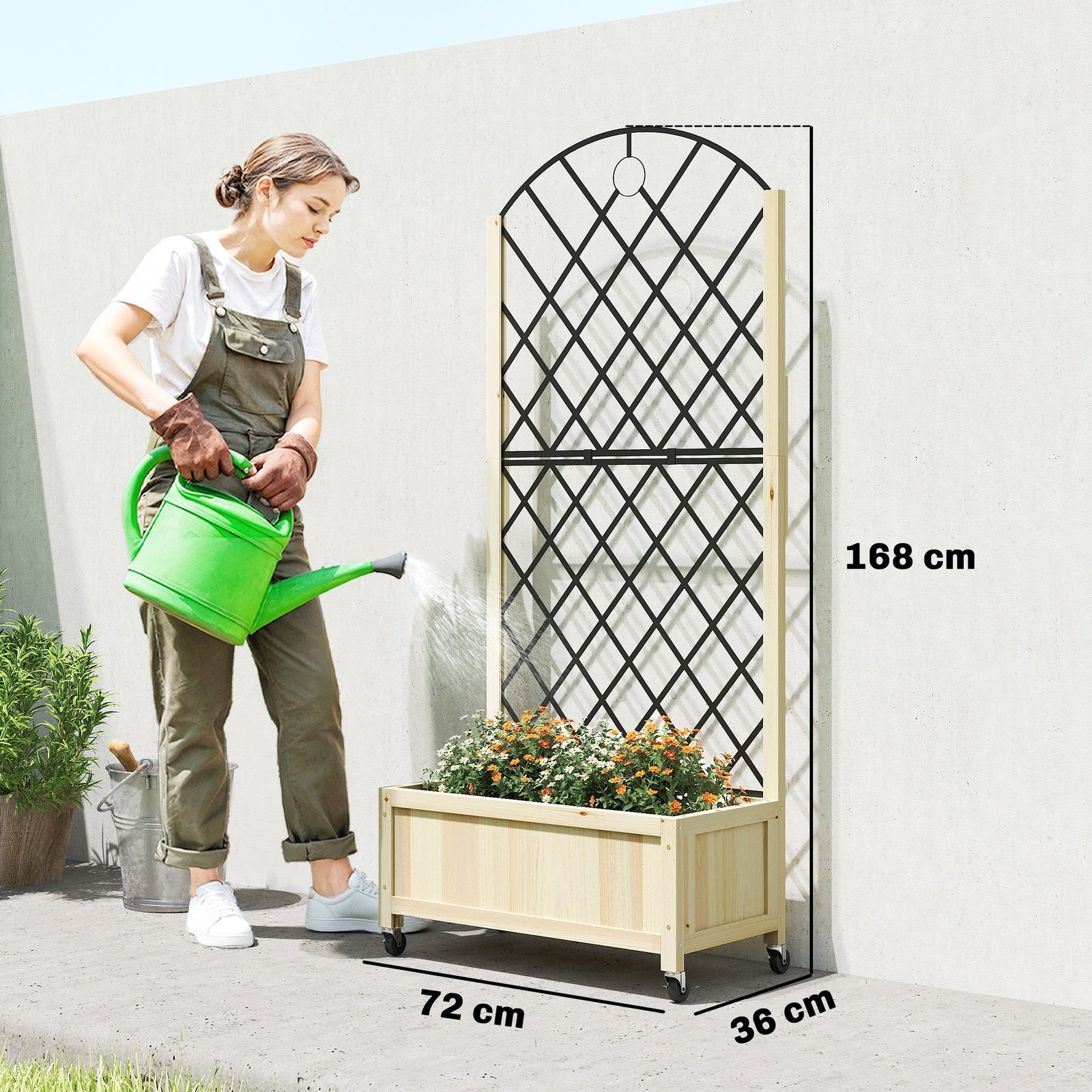Raised Garden Bed with Metal Trellis, Wooden Elevated Planter Box with