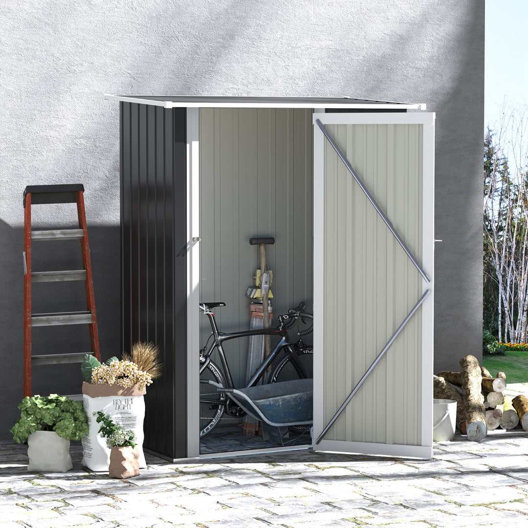 Outsunny Garden Storage Shed, Outdoor Tool Shed with Sloped Roof, Lockable Door for Equipment, Bikes, Grey, 142 x 84 x 189cm | Aosom UK