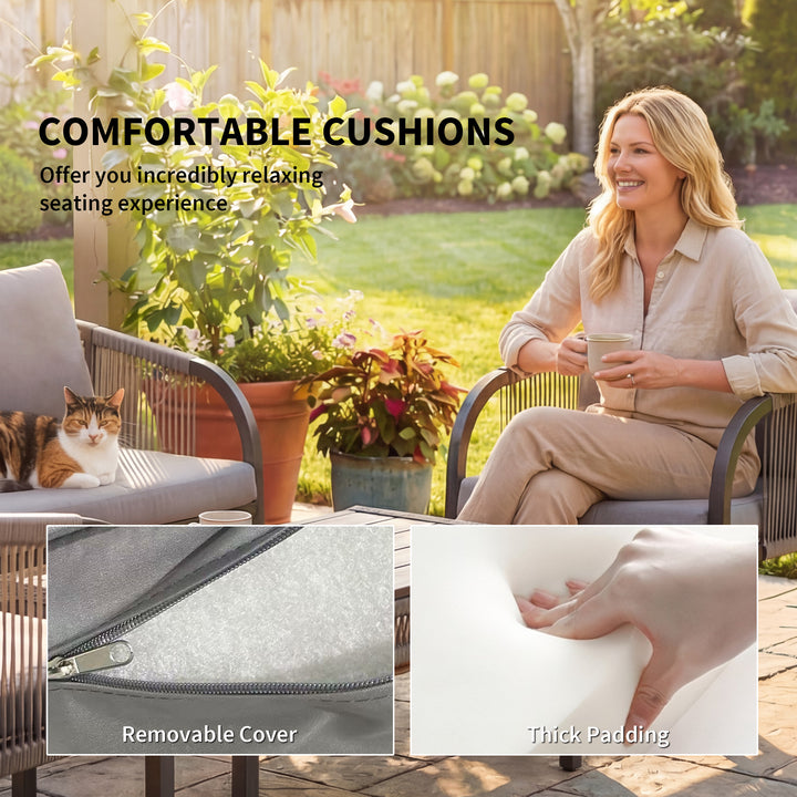 4 Piece Rattan Garden Furniture Set with Loveseat, Armchairs, Table, S