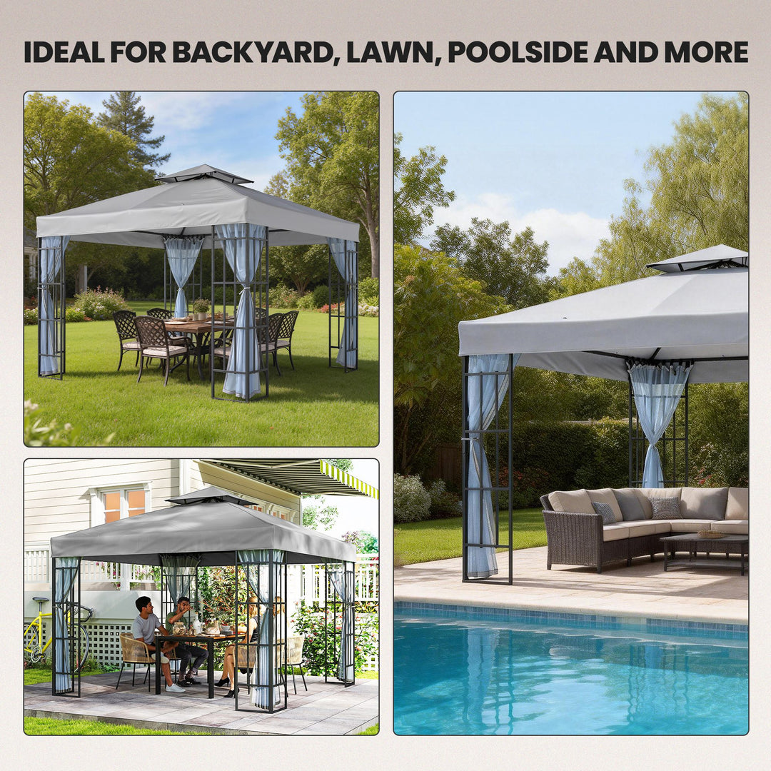 3 x 3(m) Patio Gazebo Canopy Garden Pavilion Tent Shelter with 2 Tier 