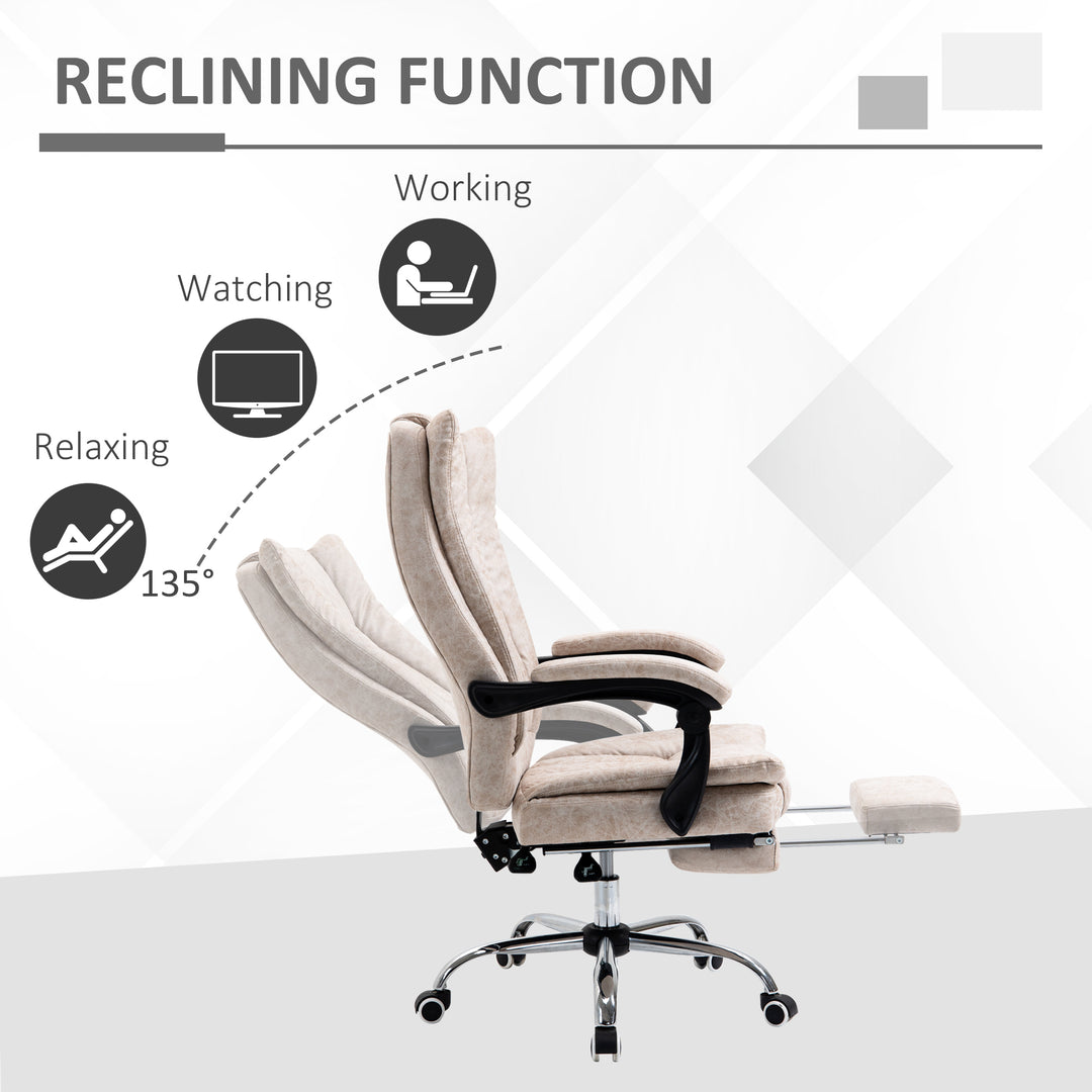 Home Office Chair Microfibre Desk Chair with Reclining Function Armrests Swivel Wheels Footrest Beige