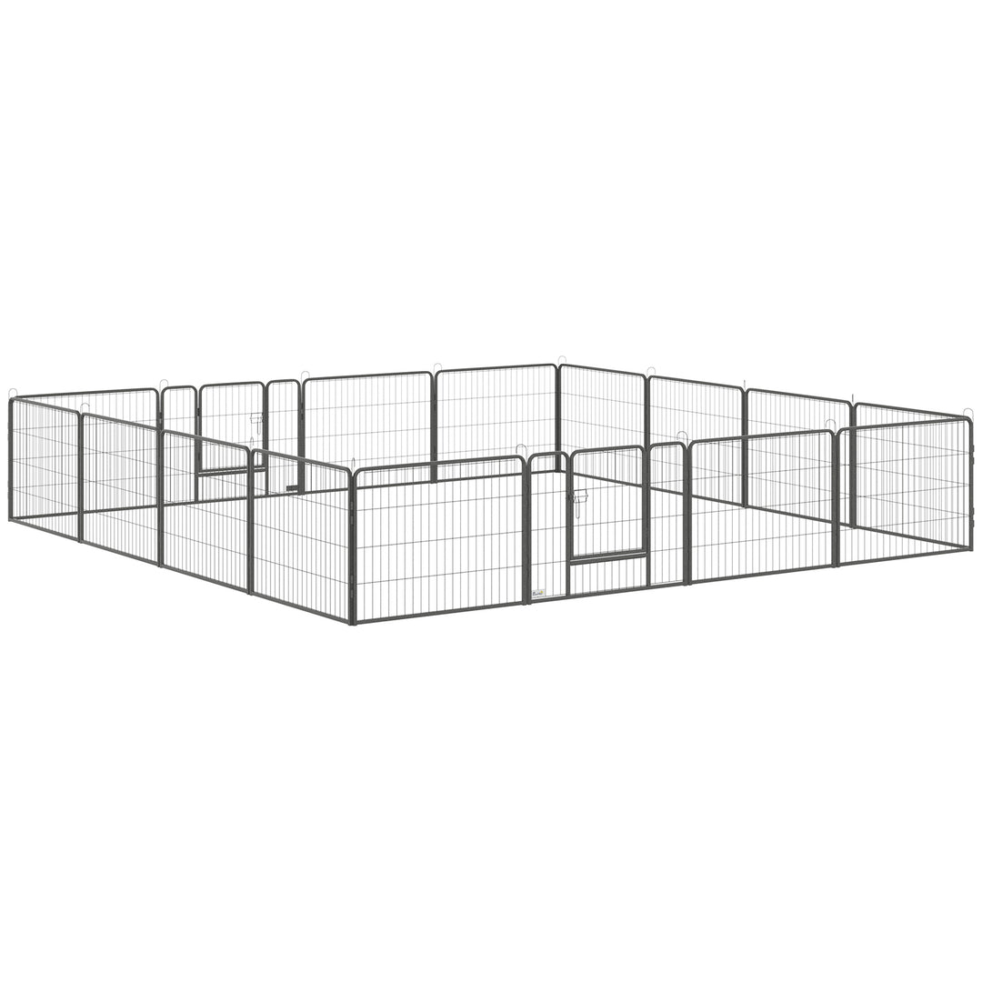 MCL 16 Panels Heavy Duty Puppy Playpen, for Small Dogs, Indoor and Outdoor Use - Grey