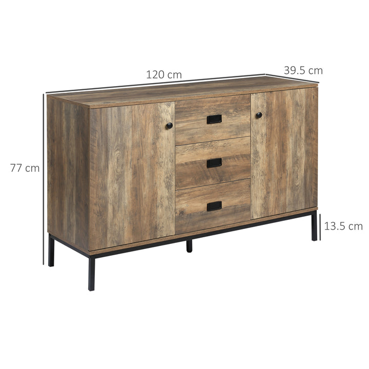 Industrial Sideboard with 3 Drawers, Storage Cabinet, Accent Cupboard with 2 Doors and Adjustable Shelves for Kitchen, Dining Room, Living Room, Distressed Brown