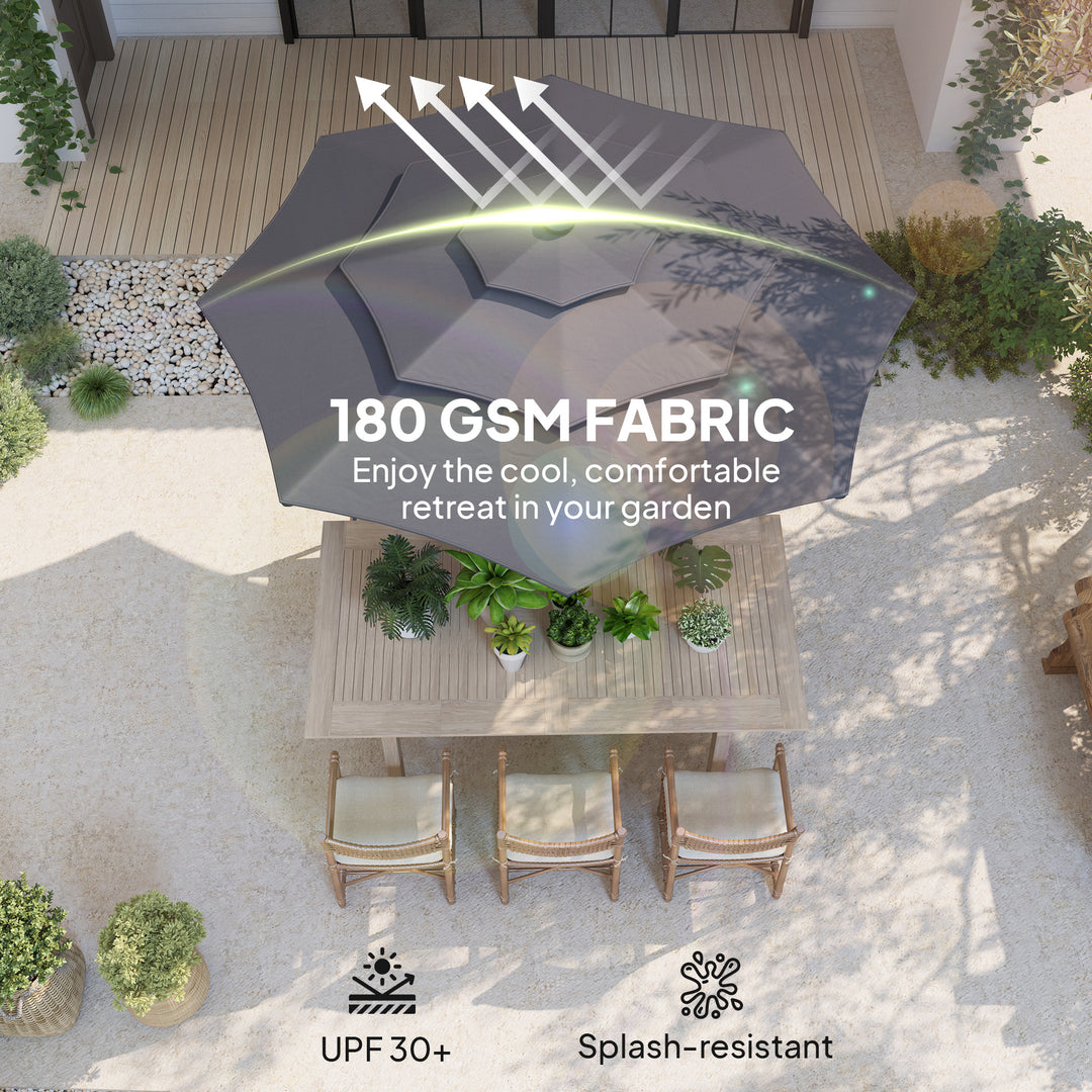 3-Tier Garden Parasol with Solar LED Lights, UPF 30+, Tilt Mechanism & Crank Handle, for Market Terrace, Dark Grey