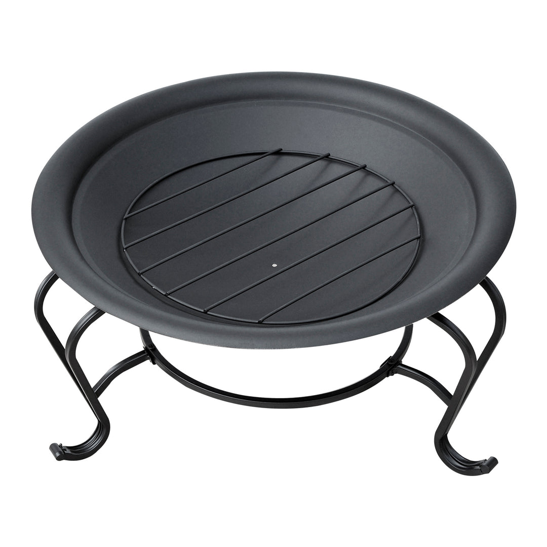 MCL Metal Firepit Bowl Outdoor Round Fire Pit w/ Lid, Log Grate, Poker for Backyard, Camping, BBQ, Bonfire, Wood Burning Stove, 56 x 56 x 45cm, Black