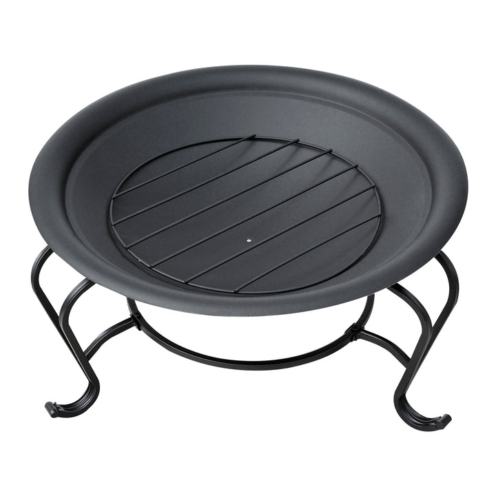 MCL Metal Firepit Bowl Outdoor Round Fire Pit w/ Lid, Log Grate, Poker for Backyard, Camping, BBQ, Bonfire, Wood Burning Stove, 56 x 56 x 45cm, Black