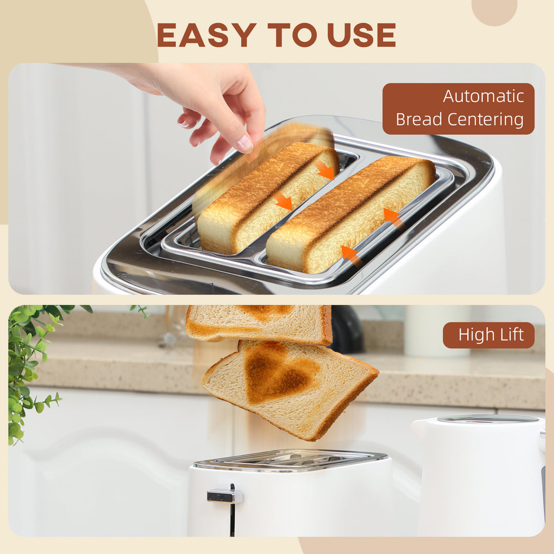 Kettle and Toaster Set, 1.7L 3000W Fast Boil Kettle & 2 Slice Toaster Kitchen Set with 6 Level Browning Controls, Defrost, Reheat, White