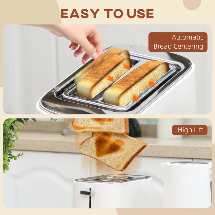 Kettle and Toaster Set, 1.7L 3000W Fast Boil Kettle & 2 Slice Toaster Kitchen Set with 6 Level Browning Controls, Defrost, Reheat, White