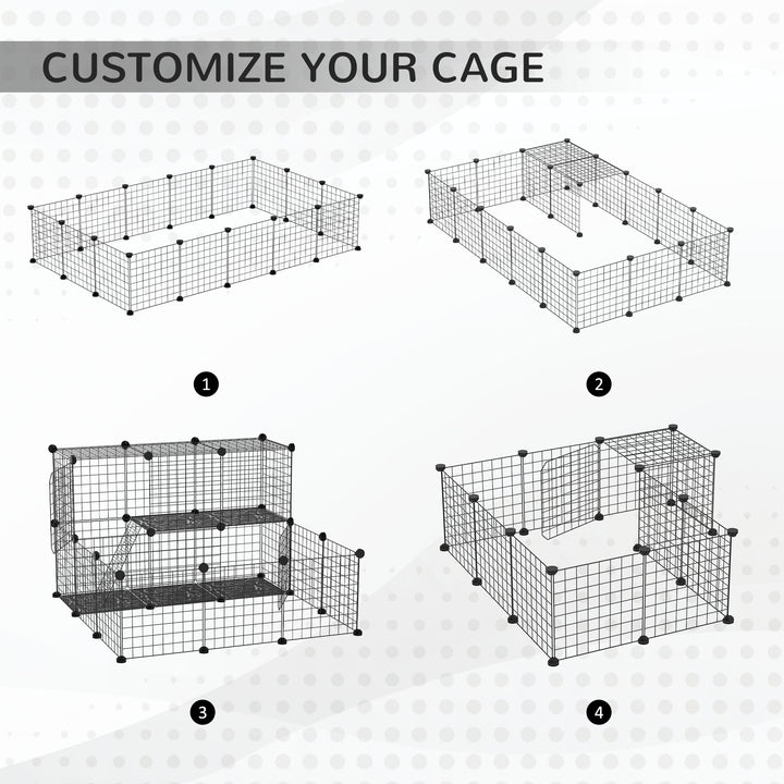 PawHut Pet Playpen w/ Door Customisable Fence for Guinea Pigs Hamsters Chinchillas Hedgehogs - Black | Aosom UK